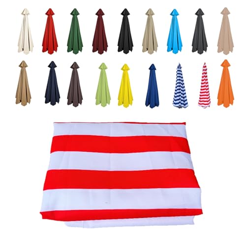 Garten-Sonnenschirmbezüge, Marktschirm-Ersatzdach for 6–8 Streben, 200–350 cm, Mehrfarbig(Red+White,8 RIBS/250CM(8.2FT)) von HIFRQVVC