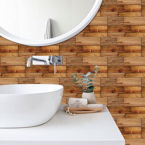 HIFRQVVC Abziehbare Wandfliesen Holz, Fliesenaufkleber Braune Holzmaserung 15x30cm Vinyl-Pack Selbstklebend for Küche Badezimmer(18 PC(15x30cm)) von HIFRQVVC