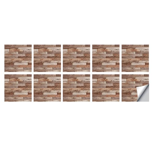 HIFRQVVC Abziehbare Wandfliesen Holz, Fliesenaufkleber for Küche und Bad, Vinyl, Holzmaserung, wasserdicht, ölbeständig, 10er-Pack, mehrere Größen(10 PC(15x15cm)) von HIFRQVVC