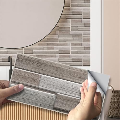 HIFRQVVC Abziehbare Wandfliesen Holz, Vinyl-Wandfliesen for Aufkleben, wasserdicht, ölbeständig, for Küche und Badezimmer, 10 x 20 cm, 54 Stück(54 PC(10x20cm)) von HIFRQVVC