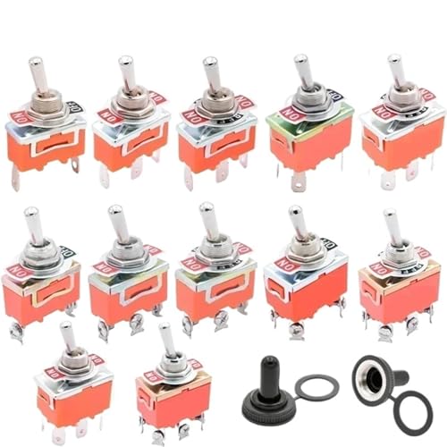 Hebel Schalter schalten, Packung mit 10 Kippschaltern 15A 250VAC SPST SPDT DPDT mit wasserdichter Kappe 12mm Montageloch(1122S ON OFF ON,MOMENTARY-WITHOUT CAP) von HIFRQVVC