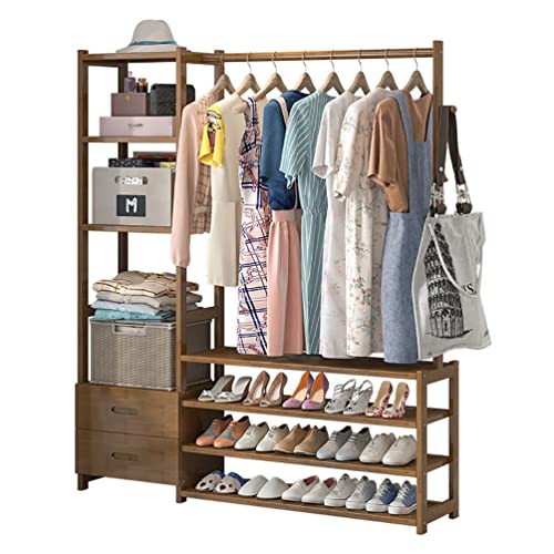 Portable Haushalt Lagerung Bambus Kleiderschrank, Offenes Kleiderschranksystem mit Schubladen, verstärkter multifunktionaler Schlafzimmergarderobe aus Bambus for das Ankleidezimmer im Ladenschlafzimme von HIFRQVVC