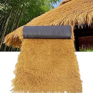 Synthetisches Strohdach, Synthetische Strohdachrolle, flammhemmend, wasserdicht, gelb, 1 m breit, mehrere Längen for Tiki-Bar-Party-Dekor(1 * 1m(3.2 * 3.2ft)) von HIFRQVVC