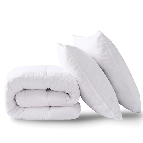 HIG Bettdecke 200x220cm Set mit Kissen – Ganzjahresdecke mit 250GSM Mikrofaserfüllung, Kopfkissen 80x80cm – Oeko-Tex Zertifiziert - Kuschelweich Waschbar für Schlafzimmer Gästezimmer Ferienwohnung von HIG