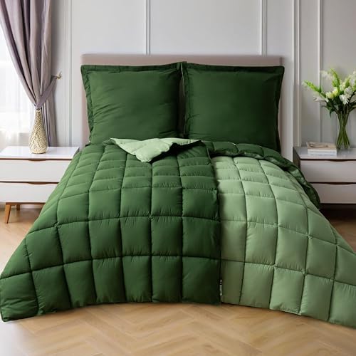 HIG Bettdecken 135x200 cm Set mit 2 Kissenbezüge 80x80cm – Oeko-TEX zertifizierte grüne Steppdecken, kastenförmig genäht – 1300g Daunenalternative (250GSM) weich & flauschig von HIG