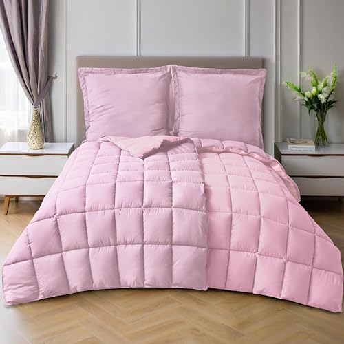 HIG Bettdecken 135x200 cm Set mit 2 Kissenbezüge 80x80cm – Oeko-TEX zertifizierte nebelrosa Steppdecken, kastenförmig genäht – 1300g Daunenalternative (250GSM) weich & flauschig von HIG