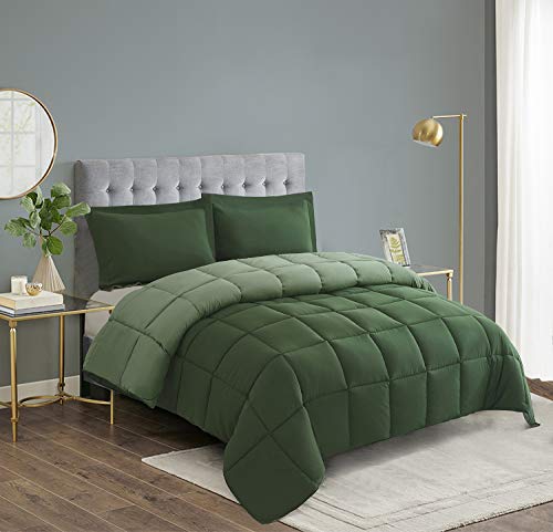 HIG Bettwäsche-Set für Einzelbett, 135 x 200 cm, Grün, 10,5 Tog Daunen, wendbar, mit 1 Kissenbezug – Eck-Bettdeckenlaschen – maschinenwaschbar, warm, weich, flauschig von HIG