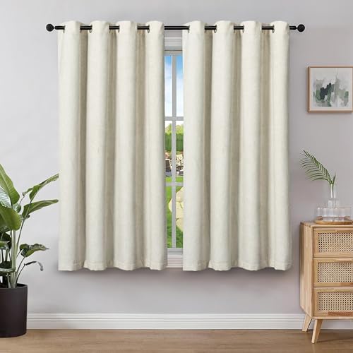 HIG Chenille Verdunklungsvorhänge mit Ösen 2er Set, H145 x B140 cm, Beige Dicke Doppellagige Blickdicht Gardine Thermovorhänge für Wohnzimmer Schlafzimmer Kinderzimmer, Kälteschutz Geräuschdämpfend von HIG
