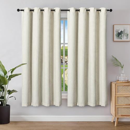 HIG Chenille Verdunklungsvorhänge mit Ösen 2er Set, H175 x B140 cm, Beige Dicke Doppellagige Blickdicht Gardine Thermovorhänge für Wohnzimmer Schlafzimmer Kinderzimmer, Kälteschutz Geräuschdämpfend von HIG