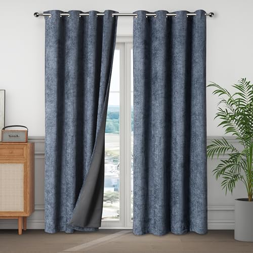 HIG Chenille Verdunklungsvorhänge mit Ösen 2er Set, H245 x B140 cm, Blau Dicke Doppellagige Blickdicht Gardine Thermovorhänge für Wohnzimmer Schlafzimmer Kinderzimmer, Kälteschutz Geräuschdämpfend HIG Chenille Verdunklungsvorhänge mit Ösen 2er Set, H245 x B140 cm, Blau Dicke Doppellagige Blickdicht Gardine Thermovorhänge für Wohnzimmer Schlafzimmer Kinderzimmer, Kälteschutz Geräuschdämpfend von HIG