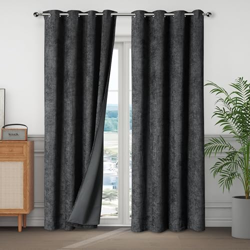 HIG Chenille Verdunklungsvorhänge mit Ösen 2er Set, H245 x B140 cm, Dunkelgrau Doppellagige Blickdicht Gardine Thermovorhänge für Wohnzimmer Schlafzimmer Kinderzimmer, Kälteschutz Geräuschdämpfend HIG Chenille Verdunklungsvorhänge mit Ösen 2er Set, H245 x B140 cm, Dunkelgrau Doppellagige Blickdicht Gardine Thermovorhänge für Wohnzimmer Schlafzimmer Kinderzimmer, Kälteschutz Geräuschdämpfend von HIG