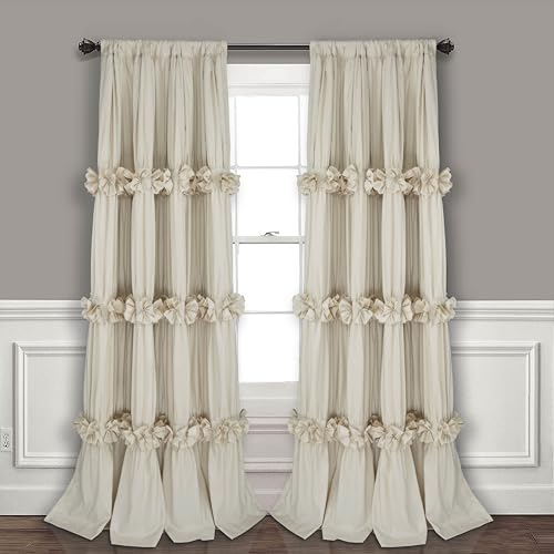 HIG Verdunkelung Vorhänge mit Kräuselband 2er Set - 245x140 cm (Höhe x Breite) -Romantisch Rüschenvorhang mit Handgefertigten Schleifen-Blickdicht Gardinen für Wohnzimmer Schlafzimmer, Dunkelbeige von HIG