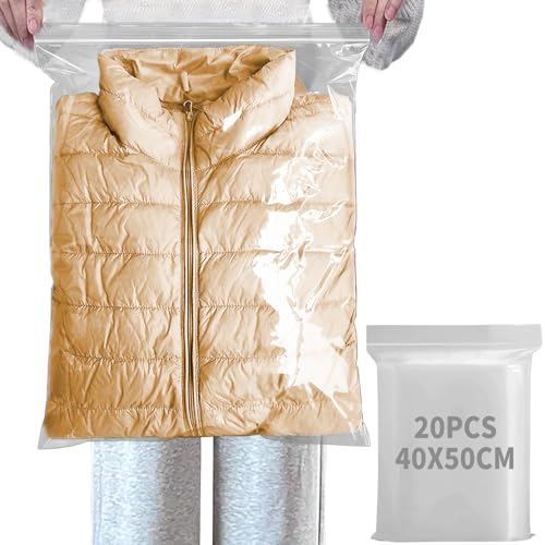 HIGA-JKL 20 Stück 40 × 50 transparente Plastiktüten, wiederverschließbare transparente Plastiktüten, Druckverschlussbeutel, wiederverwendbar, große versiegelte Beutel, geeignet für Hemden, dünne von HIGA-JKL