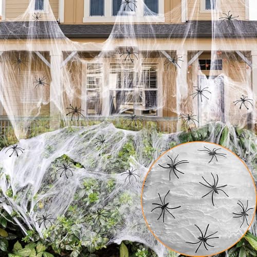 HIGA-JKL Halloween Deko Spinnennetz 200g & 30 Schwarze Spinnen Halloween Horror deko Outdoor und Drinnen Horror Spukhaus Hof Grusel Partyzubehör Deko Spinnennetze von HIGA-JKL