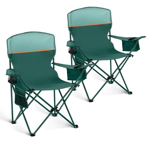 HIGH POINT SPORTS Campingstuhl Faltbar 2er Set bis 102kg Campingsessel Klappstuhl mit Getränkehaltern Faltstuhl Camping Angelstuhl Klappbar mit Armlehnen Outdoorstuhl (Grün) von HIGH POINT SPORTS