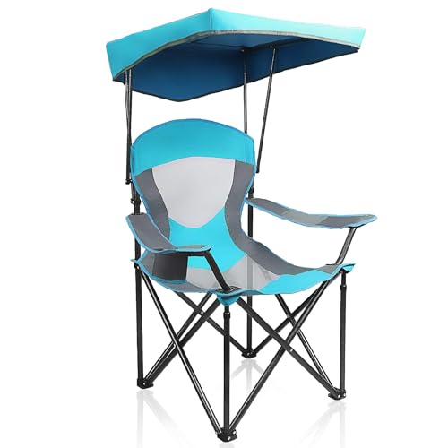 HIGH POINT SPORTS Campingstuhl Faltbar mit Sonnendach bis 160 kg, Angelstuhl Klappbar mit Sonnenschirm und Getränkehalter, Faltstuhl mit Dach für Outdoor,Strand,Terrasse von HIGH POINT SPORTS