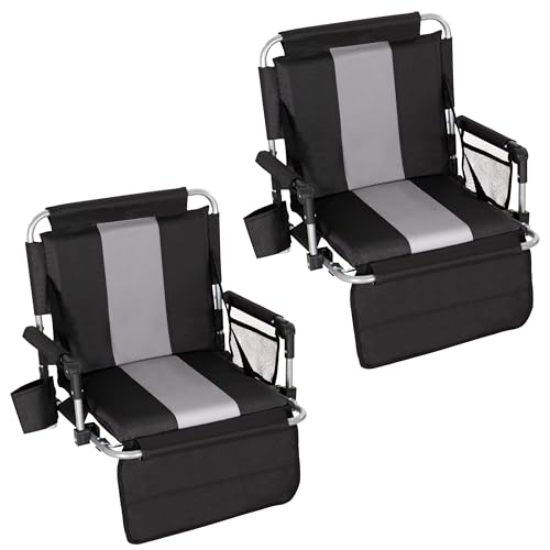 HIGH POINT SPORTS Stadion-Sitzkissen 2er Set, Stadionsitze mit Kissen und Rückenlehne für Bleicher, Tragbare Klappstadionstühle, Klappbarer Stadionstuhl mit Armlehne und Getränkehalter, Schwarz-Grau von HIGH POINT SPORTS