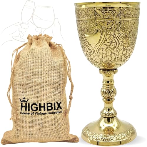 HIGHBIX Royal Weinkelch, massives Messing, handgefertigt, Premium-Weinbecher, mittelalterliches Dekor, gotischer Kelch, antiker eleganter Weinkelch von HIGHBIX