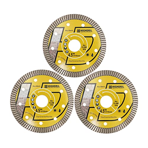 HIGHDRIL Diamant Trennscheibe 3 Stücke 115mm Super Dünne Schneiden für Beton,Granit,Naturstein,Ziegel,Trockenschnitt von HIGHDRIL