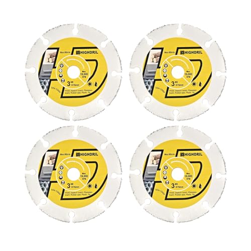 HIGHDRIL Hartmetall Holz Trennscheibe 75mm x Arbor 10mm - 4 Stk. Kreissägeblatt zum Schneiden von Holz mit Nägeln Gummischlauch Kunststoff Laminat Zementreste Gips Fiberglas von HIGHDRIL