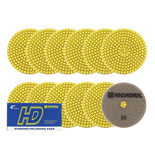 Nasse Diamant Polierscheibe - HIGHDRIL 12 Stück 100MM #50 diamant schleifpad für Granit, Marmor, Keramik, Kunststein Schleifblock auf Schleifer oder Polierer verwendet von HIGHDRIL