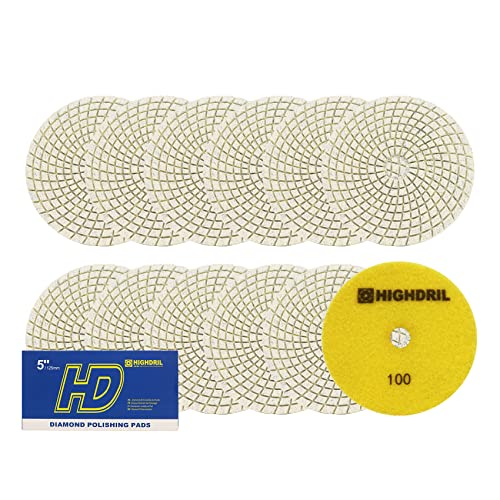 Nasse Diamant Polierscheibe - HIGHDRIL 12 Stück 125MM #100 diamant schleifpad für Granit, Marmor, Keramik, Kunststein Schleifblock auf Schleifer oder Polierer verwendet von HIGHDRIL
