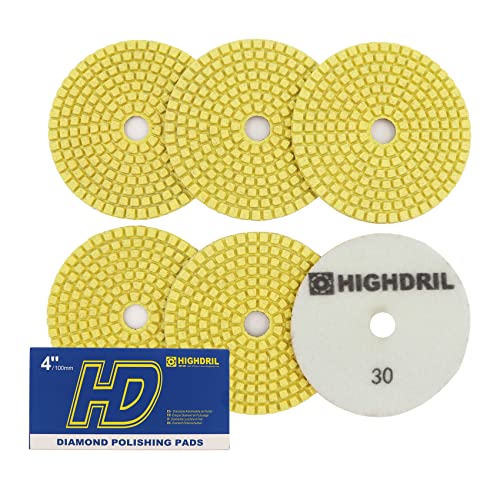 Nasse Diamant Polierscheibe - HIGHDRIL 6 Stück 100MM #30 diamant schleifpad für Granit, Marmor, Keramik, Kunststein Schleifblock auf Schleifer oder Polierer verwendet von HIGHDRIL