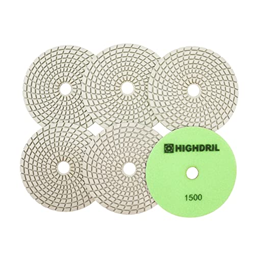 Nasse Diamant Polierscheibe - HIGHDRIL 6 Stück 125MM #1500 diamant schleifpad für Granit, Marmor, Keramik, Kunststein Schleifblock auf Schleifer oder Polierer verwendet von HIGHDRIL