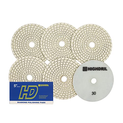 Nasse Diamant Polierscheibe - HIGHDRIL 6 Stück 125MM #30 diamant schleifpad für Granit, Marmor, Keramik, Kunststein Schleifblock auf Schleifer oder Polierer verwendet von HIGHDRIL