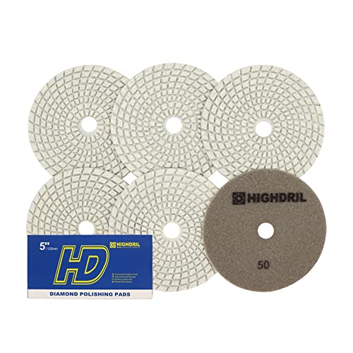 Nasse Diamant Polierscheibe - HIGHDRIL 6 Stück 125MM #50 diamant schleifpad für Granit, Marmor, Keramik, Kunststein Schleifblock auf Schleifer oder Polierer verwendet von HIGHDRIL