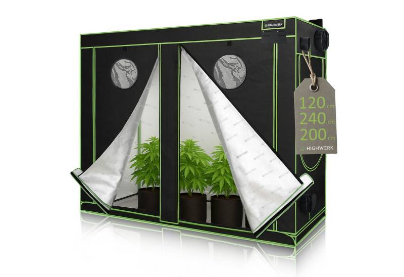 HIGHWERK Gewächshaus Growzelt 120 x 240 x 200 cm, Indoor Grow tent, schwarz grün von HIGHWERK