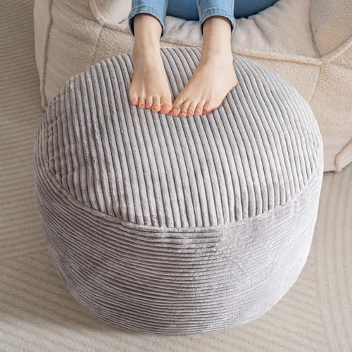HIGOGOGO Cord-Sitzsäcke, rund, mit Schaumstofffüllung, 50 x 35 cm, als Fußstütze fürs Wohnzimmer, Grau von HIGOGOGO