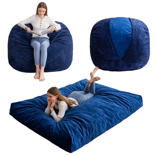 HIGOGOGO Riesiger Sitzsack für Erwachsene, umwandelbarer Sitzsack lässt sich vom faulen Stuhl zu einer Bodenmatratze, großes Bodensofa, Couch für Erwachsene, Paare, Familie, hochdichte von HIGOGOGO