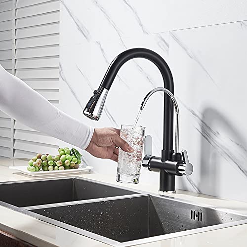 HIGOH Wasserhähne, Küchenspüle Tap Für Barfarmhaus, Filter Küchenarmaturen, Reines Wasser Rotatierbarer Dual -Ausguss -Küchenarmaturen, Doppelgriff Gefilterte Mixer -Hahn Für Küche/Schwarzer Chrom von HIGOH