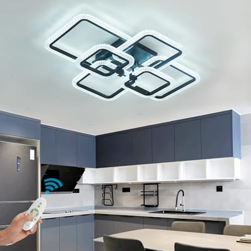 HiHiHomy Led Deckenleuchte, led deckenleuchte mit fernbedienung 6 quadratische Rahmen, dimmbar Kristall-Stil Kontrolle 3000 K-6500 K, schwarz flush-mounted Deckenleuchten,Wohnzimmerlampe Deckenleuchte von HIHIHOMY