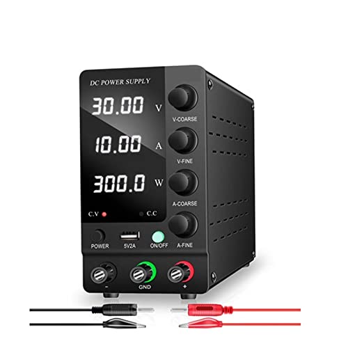 Einstellbares DC-Netzteil 30V 10A Labornetzteil Einstellbarer 4-stelliger Spannungsregler-Stabilisator USB Für Videoüberwachung, Radio(30V 10A 300W black) von HIHUPTRW