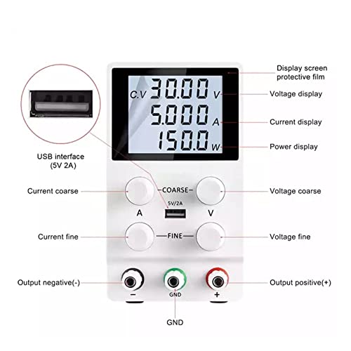 USB DC Labornetzteil Einstellbarer 60V 10A Spannungsregler stabilisiertes Schaltbank-Netzteil Heimwerkerwerkzeuge Für Videoüberwachung, Radio(SPS1203D Black) von HIHUPTRW