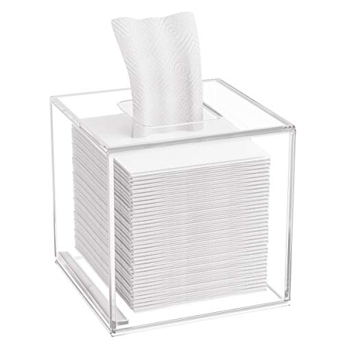 HIIMIEI Quadratisch Kosmetiktücherbox, 14 × 14 × 14cm Acryl Tücherbox | Tissue Box mit Magnetabdeckung für Esszimmer Badezimmer Schlafzimmer Auto Büro - Acryl Transparent von HIIMIEI