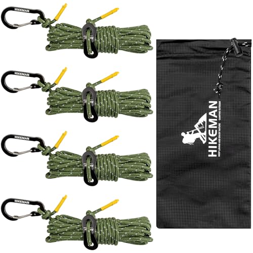 HIKEMAN Camping Reflektierend Abspannseile Paracordseil - 4M Zeltschnur mit Spanner,4mm Zelt Guy Line für Zelt Zeltplane Camping (ArmyGreen, 3mm) von HIKEMAN
