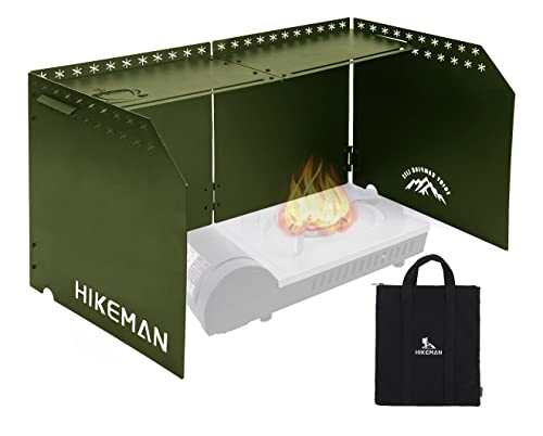 HIKEMAN Faltbarer Windschutz Campingkocher - Gaskocher Windschutzscheibe Outdoor Campingkocher Windschutzscheibe Windblockade für Camping Picknick BBQ(Army Green) von HIKEMAN