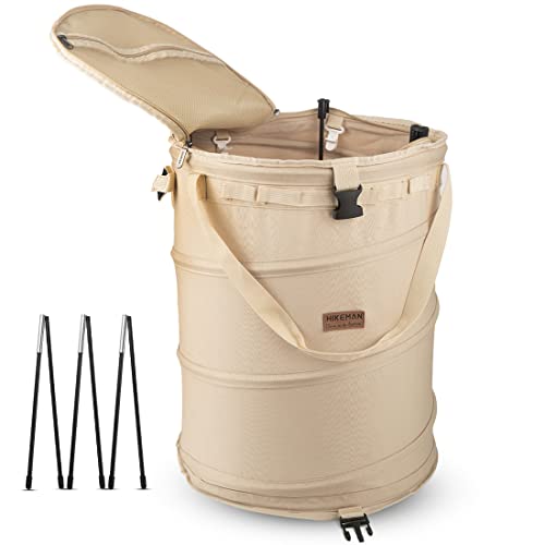 HIKEMAN PopUp Gartenabfallsäcke Campingabfallbehälter - Wiederverwendbarer Abfallsäcke 60L Outdoor-Mülleimer für Camping-Picknick im Freien,Garten,Wandern (Beige) von HIKEMAN