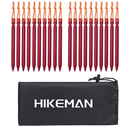 HIKEMAN Zeltheringe aus Aluminiumlegierung mit Kordelzug - 20 Stücke Camping Zelthering Tasche für Outdoor-Camping, Reisen, Wandern, Strand, robust(Rot) von HIKEMAN