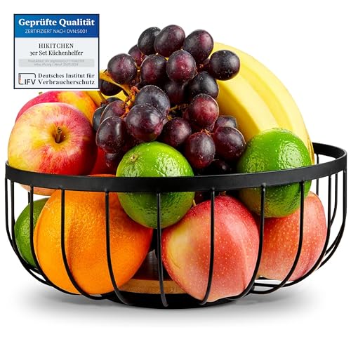 HIKITCHEN® Obstkorb Obstschale Dekoschale schwarz modern aus Metall und Bambus fruit basket bowl Obstschüssel Fruchtschale Brötchenkorb von HIKITCHEN