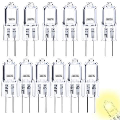 HIKLINK 12er Pack G4 Halogen 12V 20W Halogenglühbirne, Halogenlampe G4 20W 2800K Dimmable Non-Flicker Halogen Bulbs für Dunstabzugshauben, Öfen, Mikrowellen von HIKLINK
