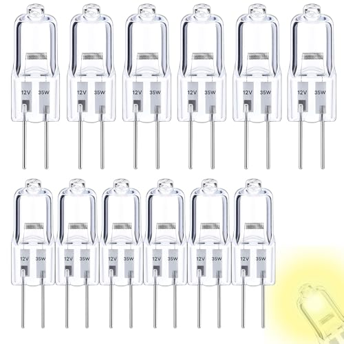 HIKLINK 12er Pack G6.35 Halogenlampe 12V 35W GY6.35 Halogen Leuchtmittel, Warmweiß 2800K 420LM Dimmbar Halogenglühbirne für Kronleuchter, Landschaftsbeleuchtung von HIKLINK