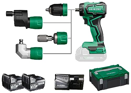 HIKOKI Akku Bohrschrauber, Quick DS18DDQ (18V, 2x5,0 Ah Li-ion Akku, Max. Festdrehmoment (hart): 55 Nm, Leerlaufdrehzahl 2.Gang: 0-1700 min-1, Bohrfuttersp.: 1,5-13 mm) Zubehör (Plus) im HSC Koffer von HIKOKI