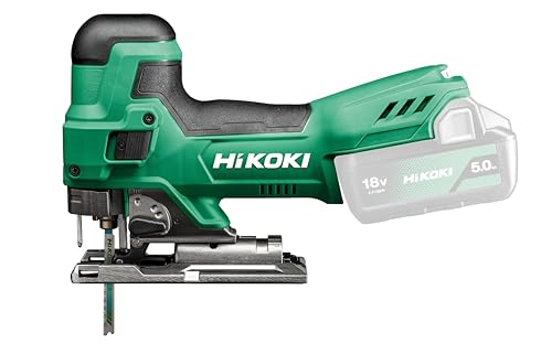 HIKOKI Akku Stichsäge CJ18DB (18V, Sägehub: 26 mm, Leerlaufhubzahl: 550-2500 min-1, Gehrungsschnitte R/L: 45 °, Kleinster Schnittradius: 25 mm) plus Zubehör, ohne Akku, Ladegerät und Transportkoffer. von HIKOKI