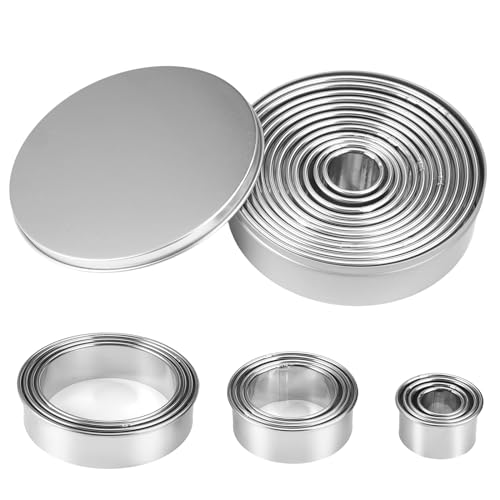 12 Stück Plätzchen Ausstecher Rund, Keksausstecher Rund Set,Ausstechformen Rund Edelstahl mit Aufbewahrungsbox,2.4cm-11.2cm Ausstecher Rund Edelstahl für Gebäck Donut Fondant Mousse Backen DIY Kuchen von HIKPACKER