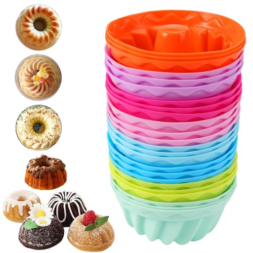 24 Stück Mini Gugelhupfform Silikon, Wiederverwendbare Gugelhupf Backform Klein Kuchenform Set BPA-Frei Silikon Gugelhupf Backform für Kuchen Dessert Schokolade Pudding Gelee(6.5 x 4.5 x 3cm) von HIKPACKER