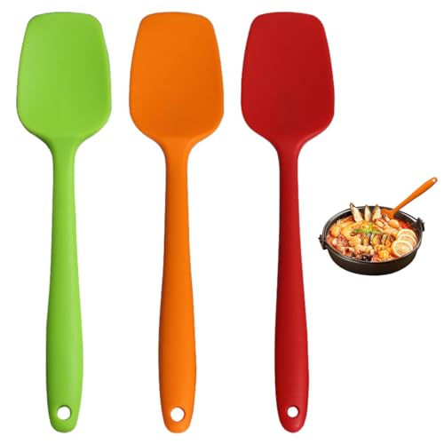 3 Stück Silicone Spoon Spatula Set Large 27Cm Silikon Spatel Küche mit Metallkern, 260°C Hitzebeständig Antihaft-Pfanne Silikonspatel, BPA-Frei Silikon Teigschaber für Kochen Und Backen von HIKPACKER